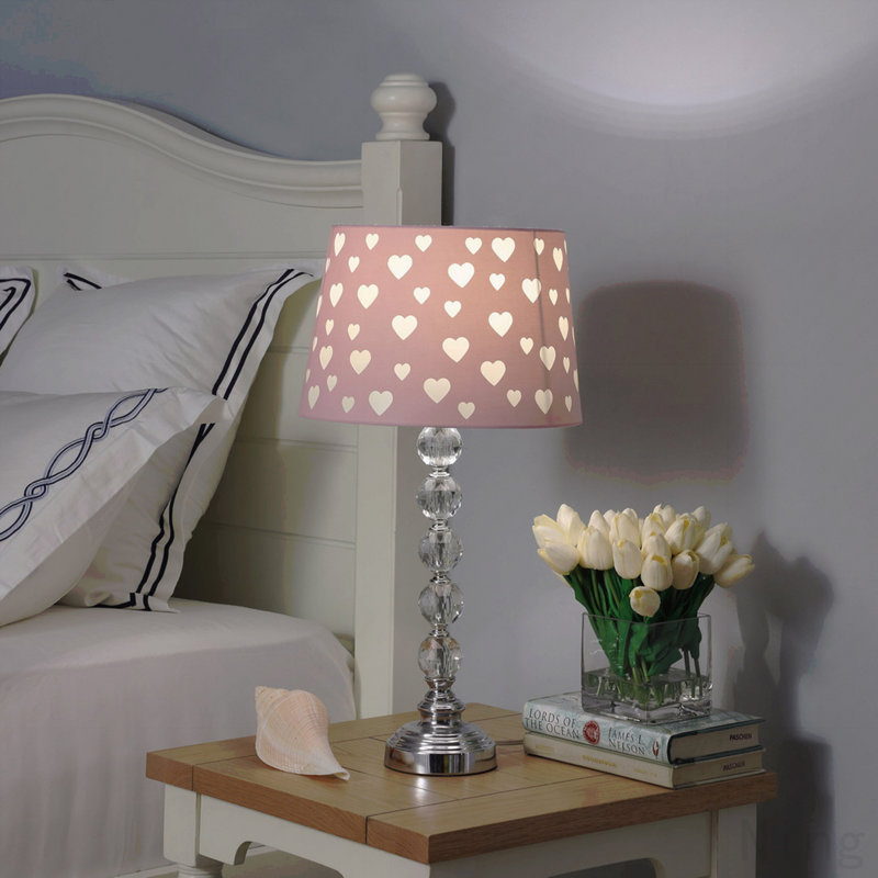 Lampe de table 22 "en forme de cœur en métal empilé en cristal" Ariel "rose / blanc
