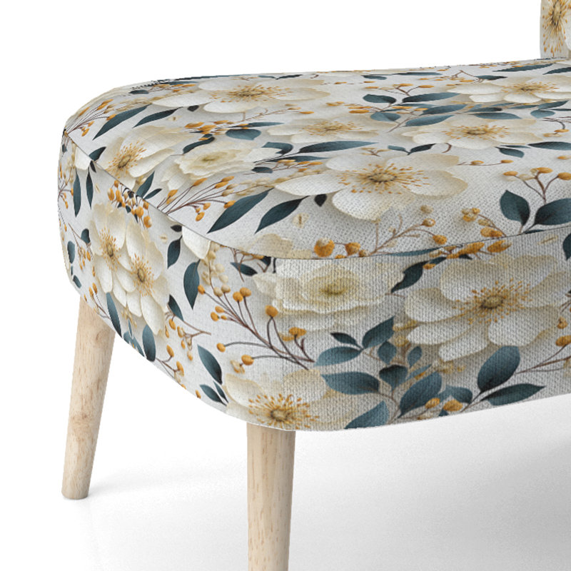 Chaise d'appoint rembourrée White Poppies Minimalist Floral Elegance