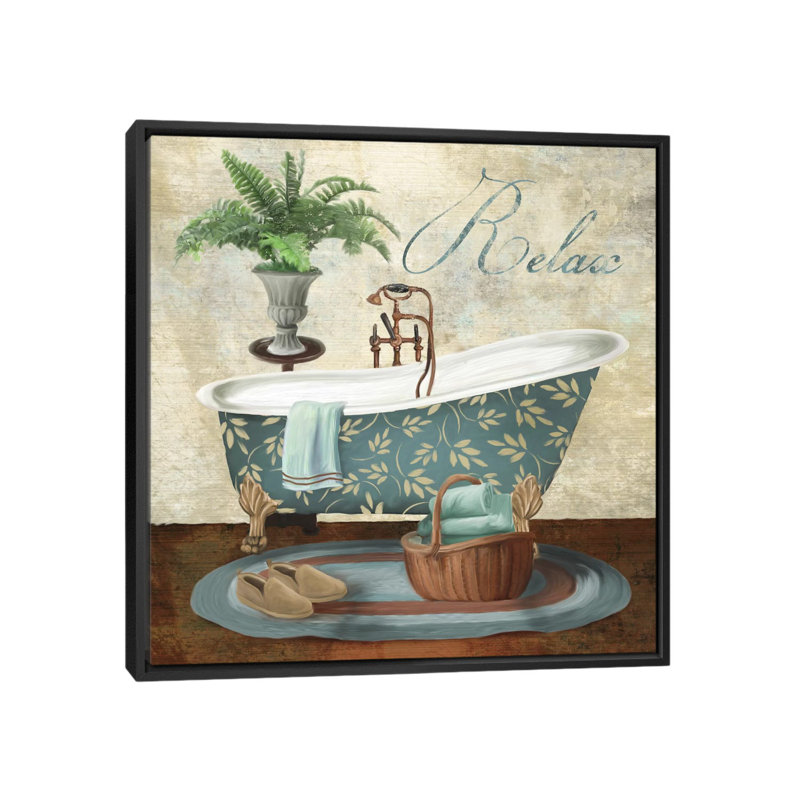 «Bath Relax», impression sur toile, H 18 po x l 18 po x P 1,5 po, Toile avec cadre noir, Pas de tapis