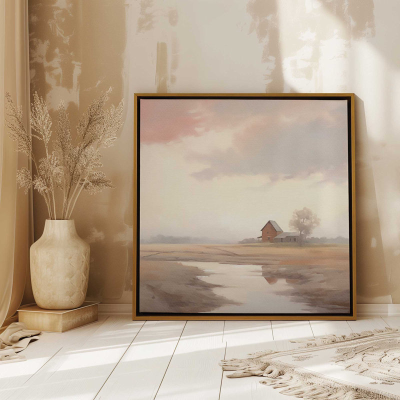 Rustic Barn Reflections, reproduction sur toile, Encadrement brun clair, H 12,75 po x l 12,75 po x P 1,75 po