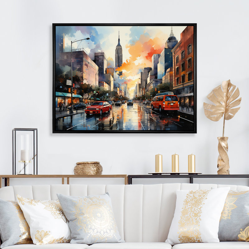 Pop Art New York III - impressions sur toile de paysages urbains, H 34 po x l 44 po, Cadre flottant noir