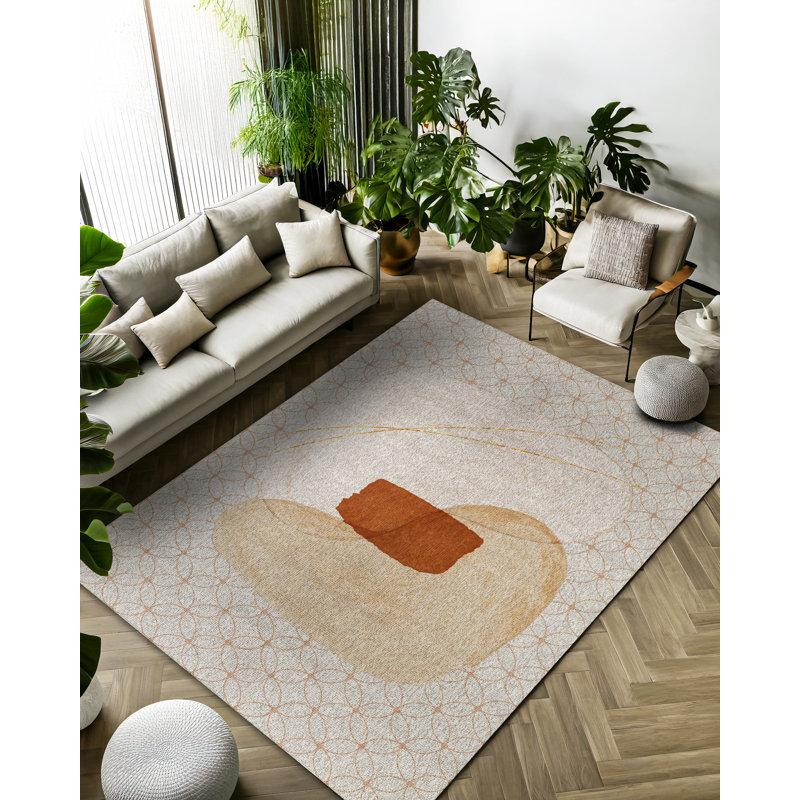 Elara Collection Digital Print Cotton-Polyester Brown Beige Abstract Rug, Runner 4' x 11'6"