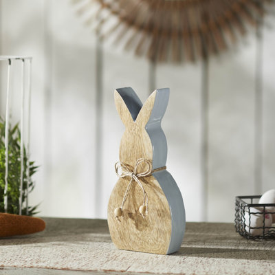 Spring In Bloom Wooden Enamel Edge Bunny w/ Natural Beads