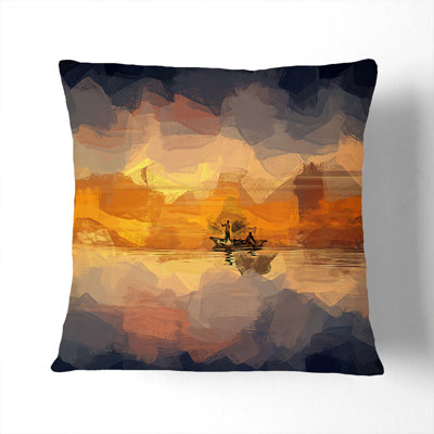 A Boat At Sunset In Abstract Square Throw Cushion