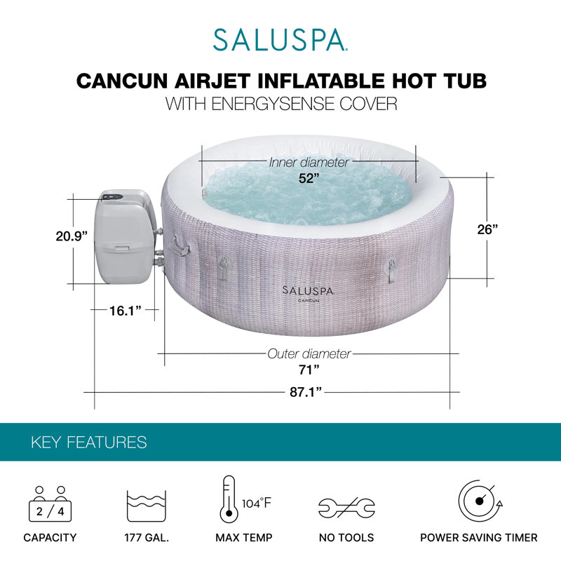 SaluSpa Inflatable Hot Tub, Cancun