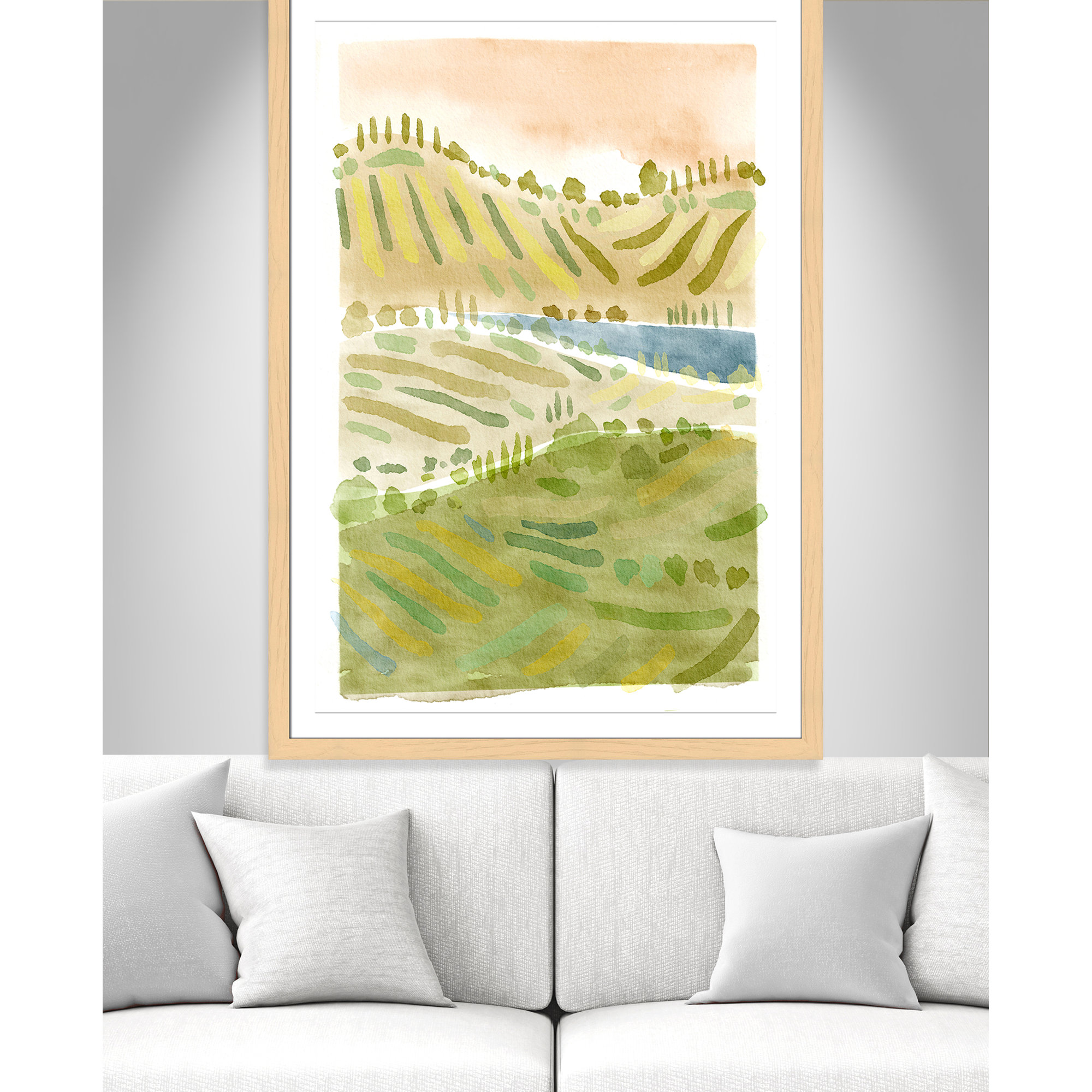 Tuscan Countryside Print by Leah Straatsma, 55" H x 39" W x 1.25" D, Natural Single Picture Framed Paper, White