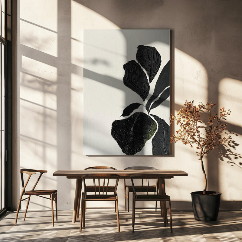 Floral abstrait 1, H 40 po x l 28 po, Noir