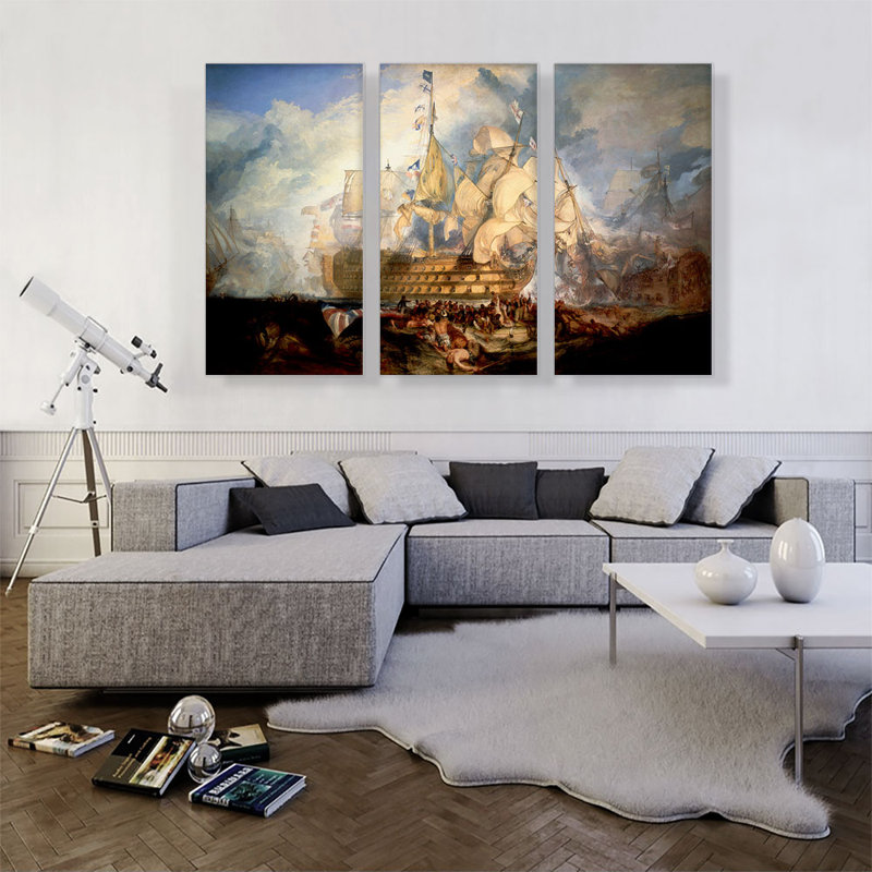 Bataille de Trafalgar 1805 par J. M. W. Turner - ensemble de 3 reproductions d'art sur toiles tendues