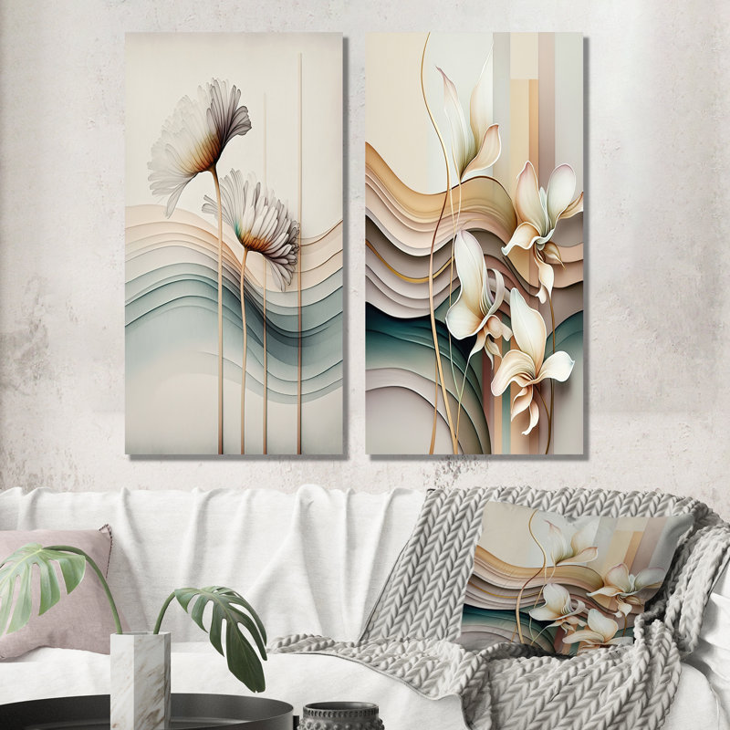 «White Gerber Flowers Hyperrealistic», 2 pièces sur toile, Toile tendue, H 20 po x l 24 po