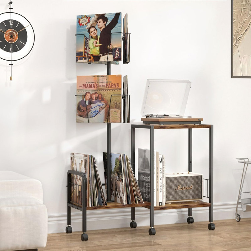 Vinyl Record Player Stand With 360° Rotating Storage, Turntable Table For Living Room, Holds Up To 200 Albums, Durable Multi-Functional Display And Organizer