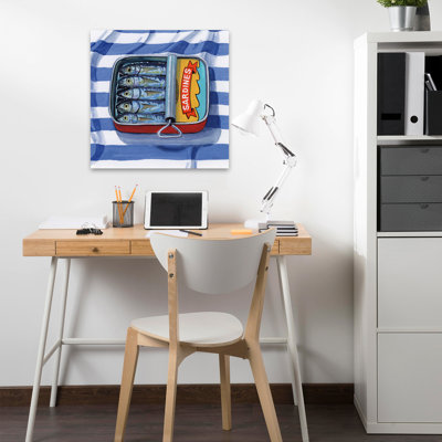 Art contemporain sardines sur toile rayée
