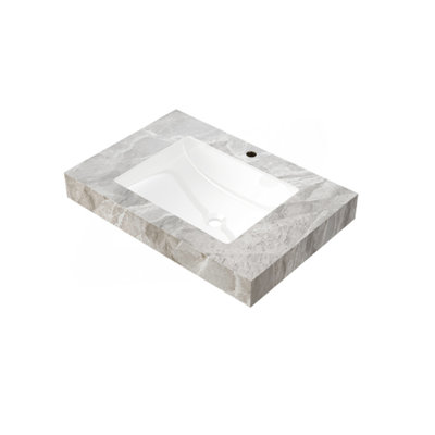 30"  Light Grey Sintered Stone Countertop And Undermount Ceramic Basin With One Standard Pre-Drilled Faucet Hole, NO Cabinet, NO Faucet And Sink Cover