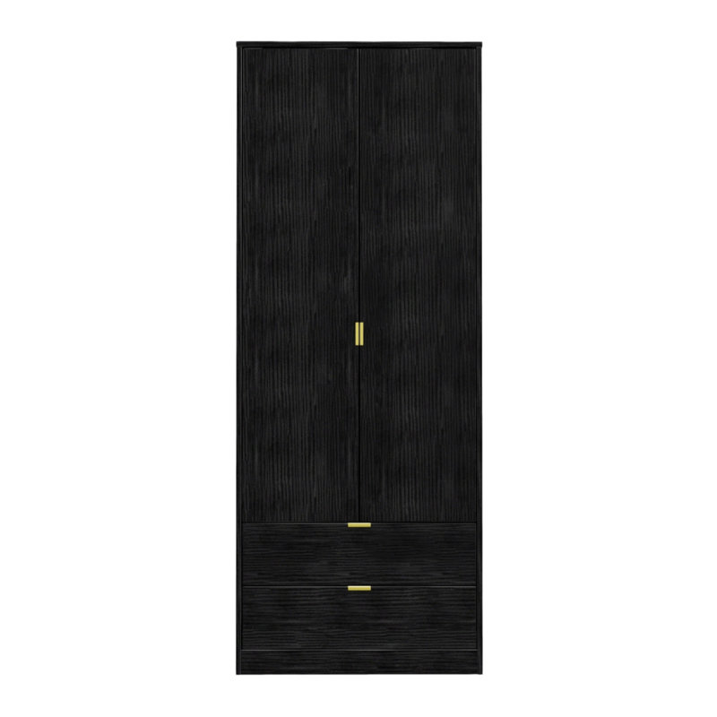 Fully Assembled Edher Hong Kong 2 Door Wardrobe, Black Matt Veneer
