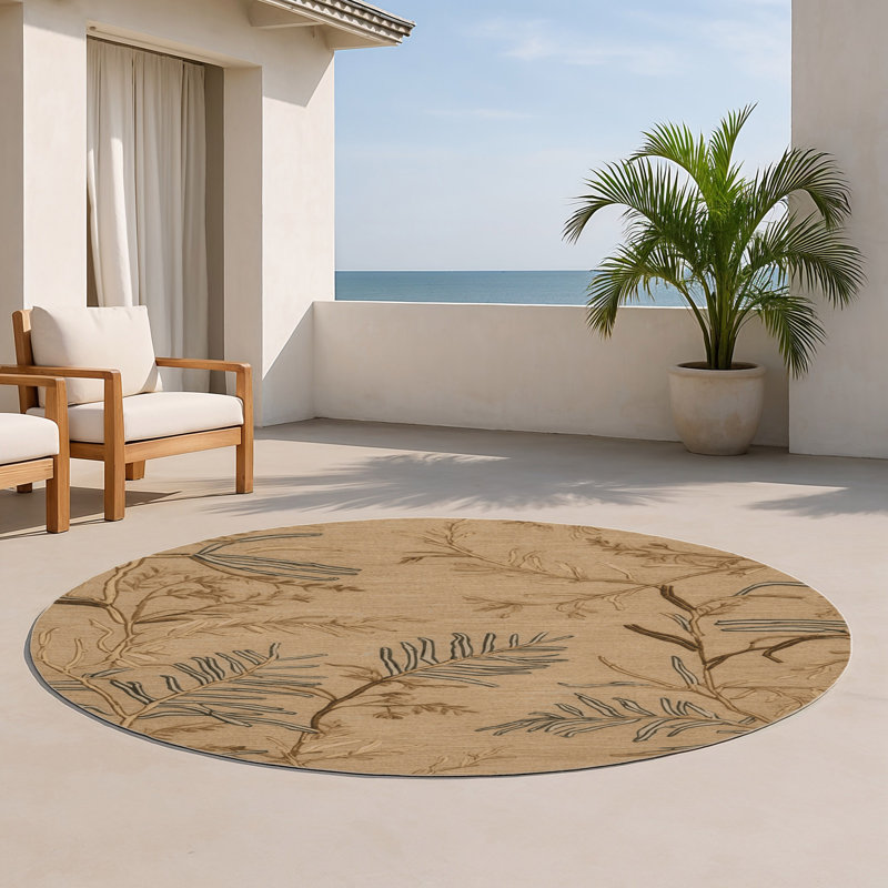 Tapis beige d'intérieur et d'extérieur Nature, Rond 5 pi