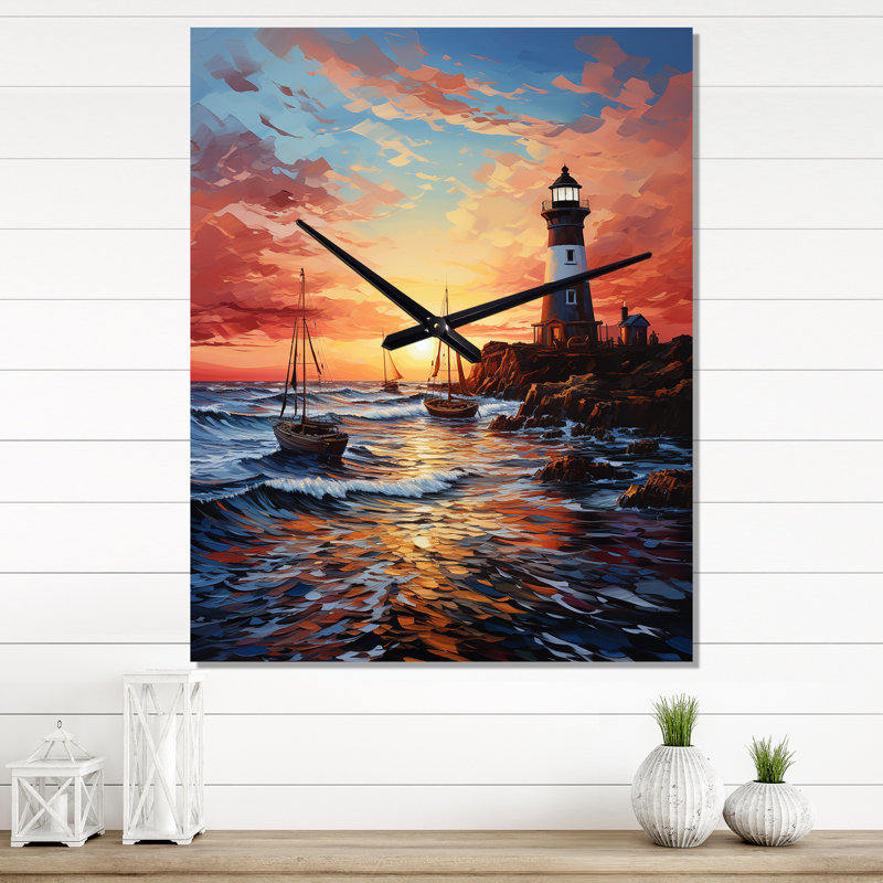 Horloge murale Coastal bateau Pier Into Infinity, H 40 po x l 30 po x P 1 po