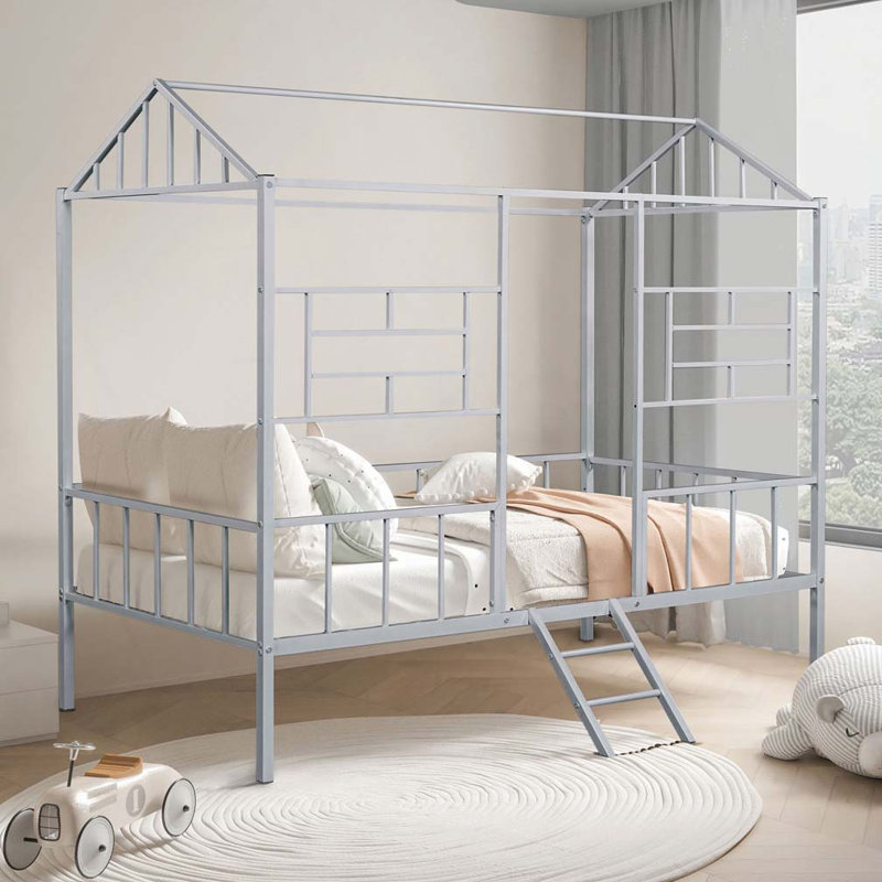 Metal Frame Bed, Silver