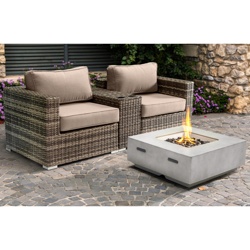 Dustie Fully Assembled  2 Person Seating Group With Firepit And Sunbrella Cushions, Sunbrella Beige