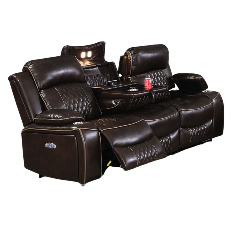 Brown Color Power Motion Couch With Port And Storage Modern Chair Wireless Charging Pad, Brown