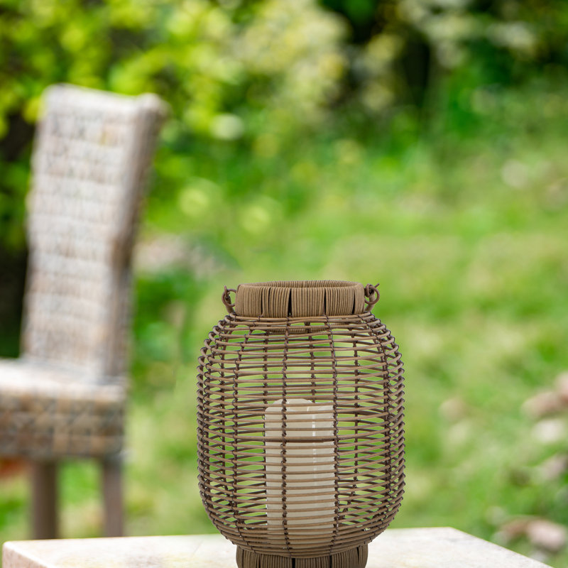 Élégante lanterne tissée à DEL brune avec minuterie automatique pour l'éclairage ambiant intérieur, Brun