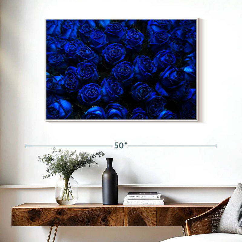 Roses bleues royales, Cadre flottant blanc, 40 po x 27 po