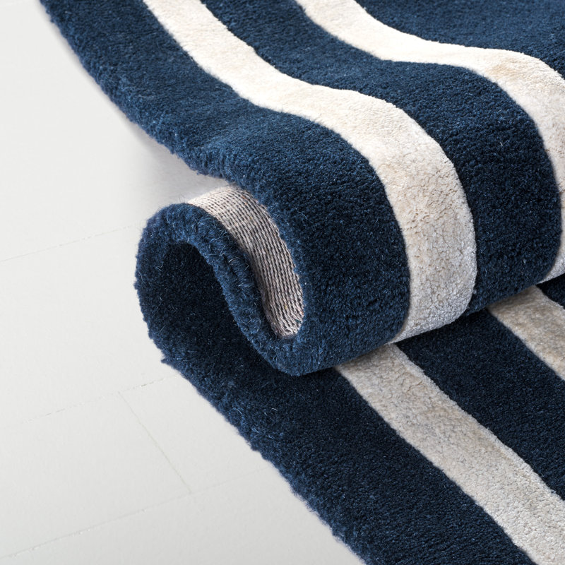 Laine touffetée à la main Lauren Ralph Lauren 6953; Tapis géométrique en viscose bleu marine / ivoire, Carré 6 pi