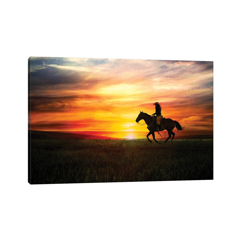 Sunrise Ride by Rhonda Thompson - Print on Canvas, 66.04cm H x 101.6cm W x 3.81cm D, Wrapped Canvas