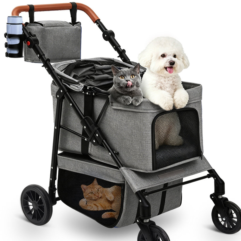 Dog Stroller For Small & Medium Dogs, Pet Stroller For 2 Small Dogs With Adjustable Handle & Canopy, Extra Large Heavy Duty, Foldable & Ventilated, Storage Organizer