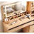 Modern Vanity Desk with Mirror and Lights, Fluted Wood Dresser with 5 Drawers & Charging Station, Curved Makeup Vanity Table with Multi-Tier Storage Shelve-139023168