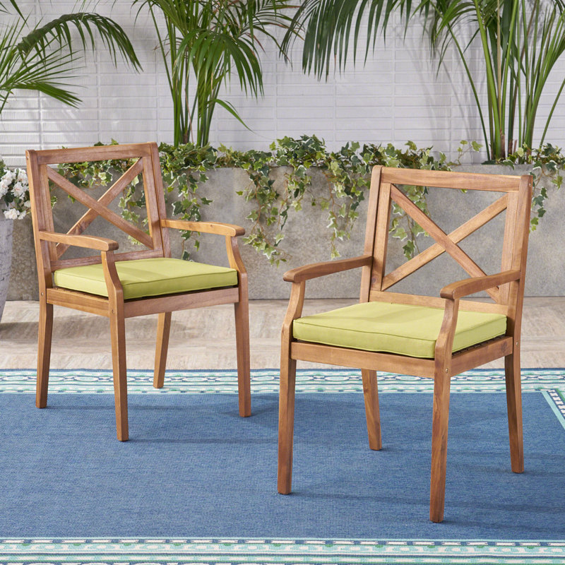 Chaise de salle à manger, 2 pièces avec 2 coussins, pour la cour, le bord de la piscine, le jardin, Green