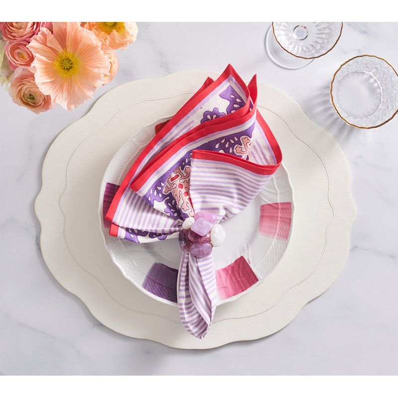 Filigree Napkin, White/Lilac/Coral