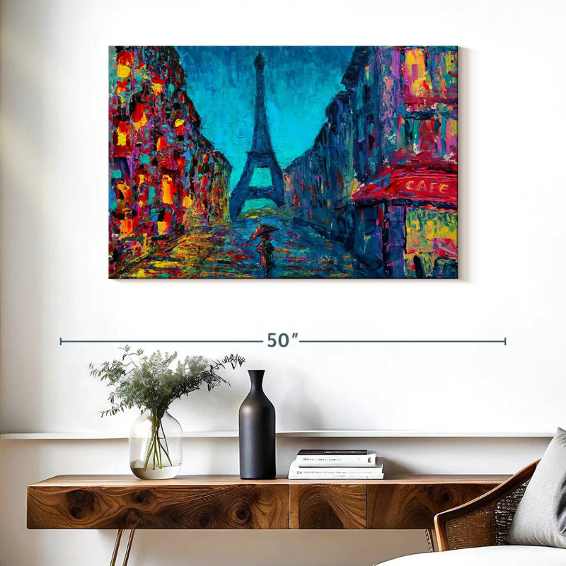 Ravi Paris abstrait nuit, H 26 po x l 39 po