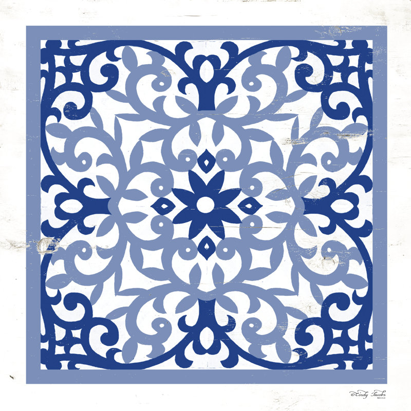 «Blue Tile» par Cindy Jacobs - impression, H 30 po x l 30 po, Wrapped Canvas
