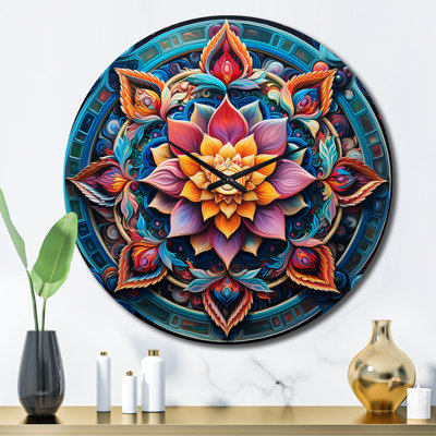 Horloge murale antique en métal Mandala