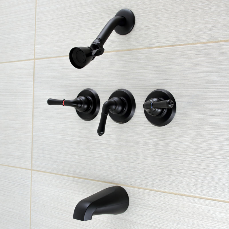 Kingston Brass Magellan Triple-Handle Tub and Shower Faucet, Matte Black