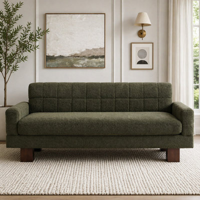 Modern Loveseat Sofa with Boucle Fabric and Biscuit Tufted Back