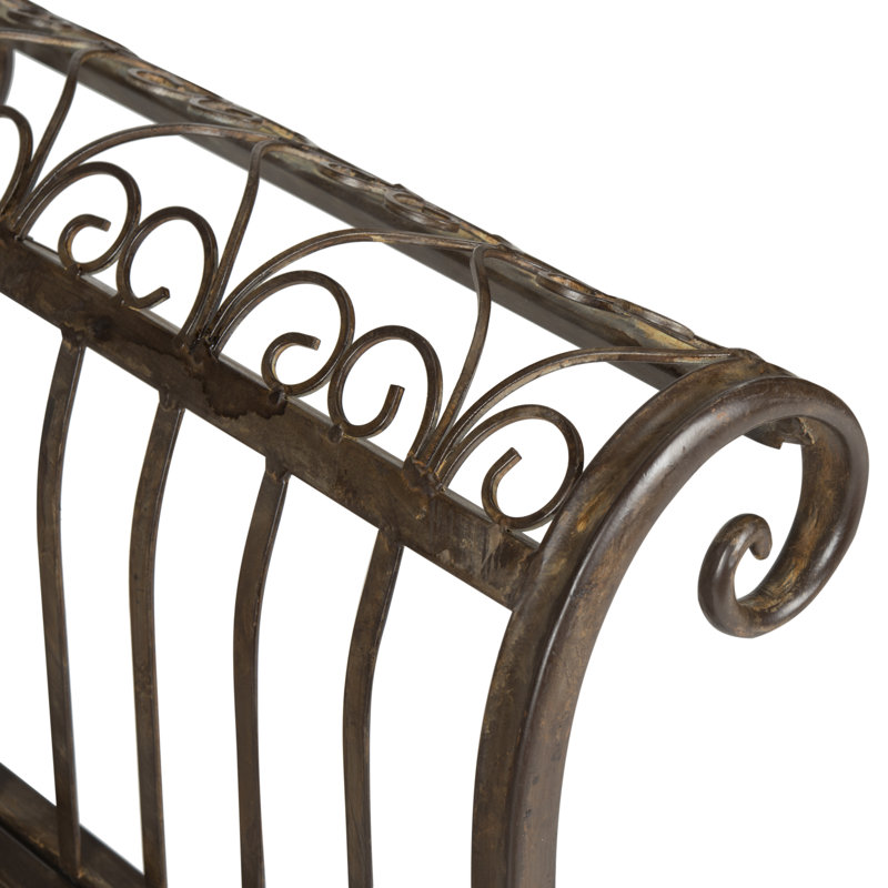Iron Outdoor Bench, Rustic Brown