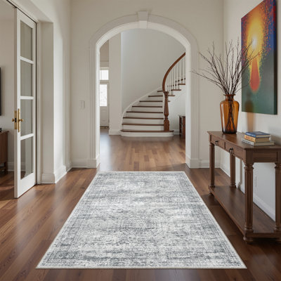 Non-Slip Washable Stain Resistant Area Rug For Living Room Bedroom Dining Room - Grey 4'X6'