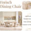 Chaises de salle à manger rembourrées French Country, de 2, naturelles, techniques de sculpture, structure en bois massif tréfilée, démontables, empilables, pieds en tissu de coton de style avant en lin, dessinées