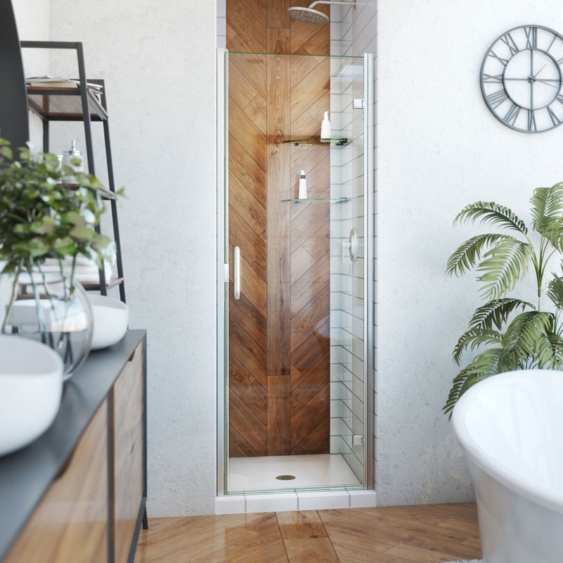 Porte de douche pivotante sans cadre, Nickel brossé, 25"