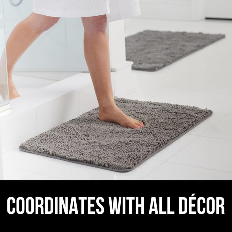 Bath Rug Mat 24X17, Thick Soft Absorbent Chenille, Rubber Backing Quick Dry Microfiber Mats, Machine Washable Rugs For Shower Floor, Bathroom Runner Bathmat Accessories Decor