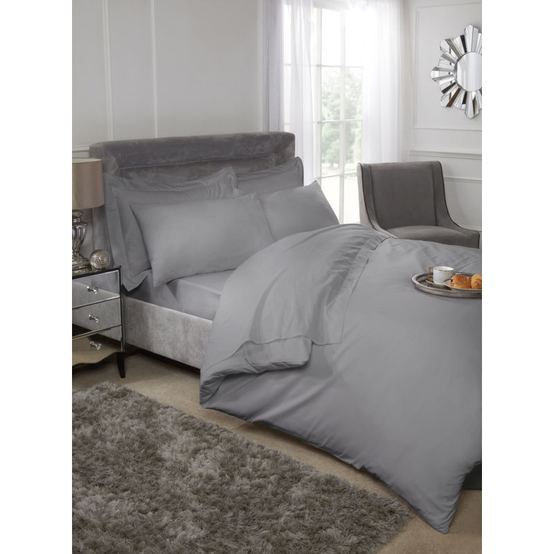 Egy.Cotton T201 Satin No Pattern Duvet Cover, Super King Duvet Cover, Silver