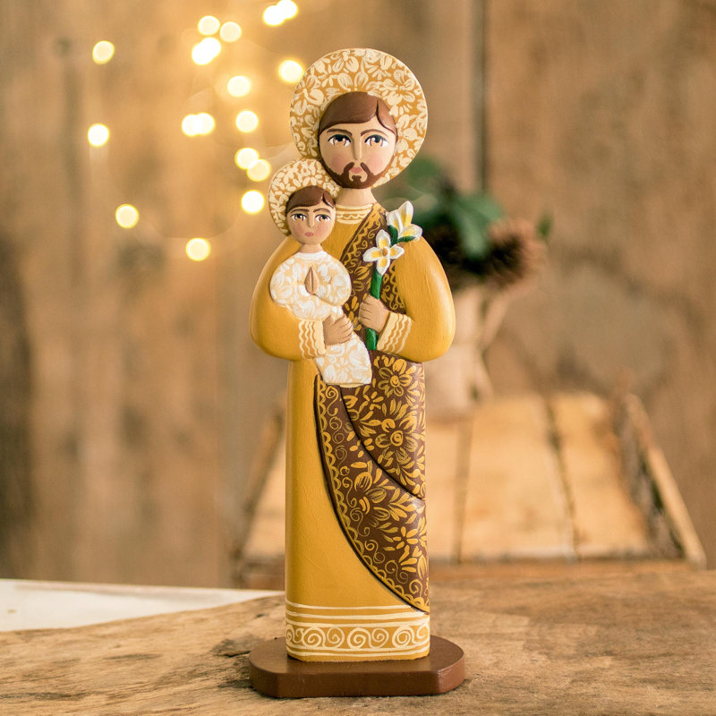 Sculpture Joseph et Jésus en cèdre