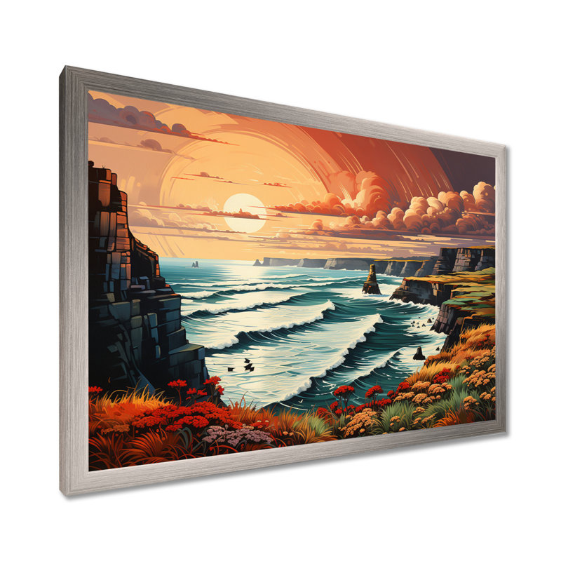 Irlande Falaises de Moher II, H 34 po x l 44 po x P 1,5 po, Cadre simple argenté
