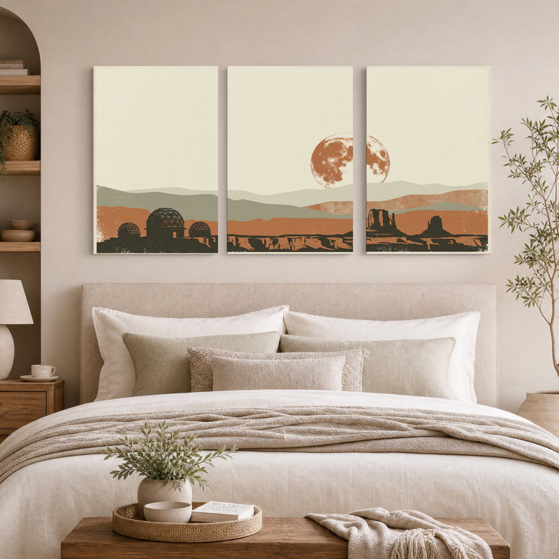 Dômes d'observatoire et formations rocheuses sous la rouille - Ensemble de 3 toiles murales, 18"H x 12"W x 3pcs