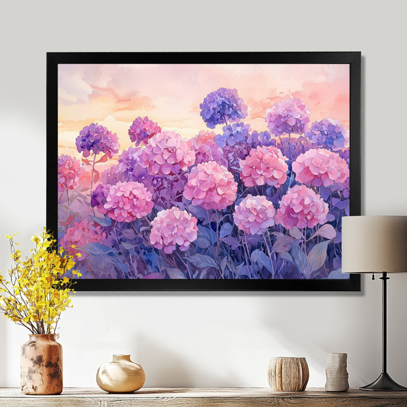 Illijah Hydrangea Field At Dusk II - Hydrangea Wall Art, Reproduction encadrée d'une seule photo, H 30 po x l 40 po, Noir