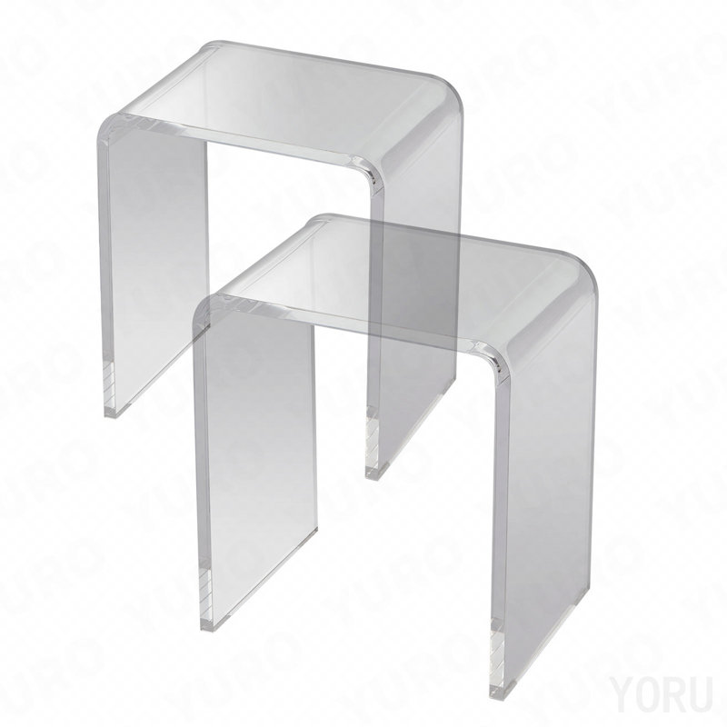 Acrylic End Table, 2 Pcs C-Shaped Lucite Side Tables, Clear Acrylic Side Table