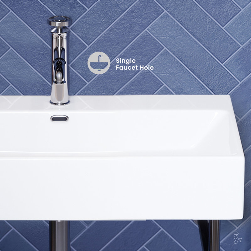 Claire 30" Ceramic Console Sink White Basin, White/Chrome