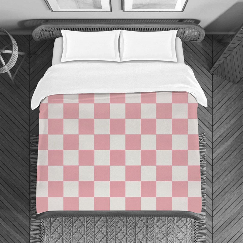 Housse de couette , Housse de couette pour grand lit, Rose / damier blanc