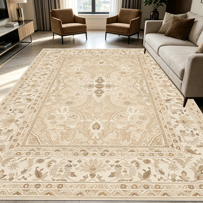 1PC Vintage Persian Neutral Floral Farmhouse area rugs for Living Room, Soft and Comfortable, Suitable for all seasons, easy-to-maintain, machine washable Indoor floor mat, Under Table Farmhouse suitable for dining room, bedroom, home office,
