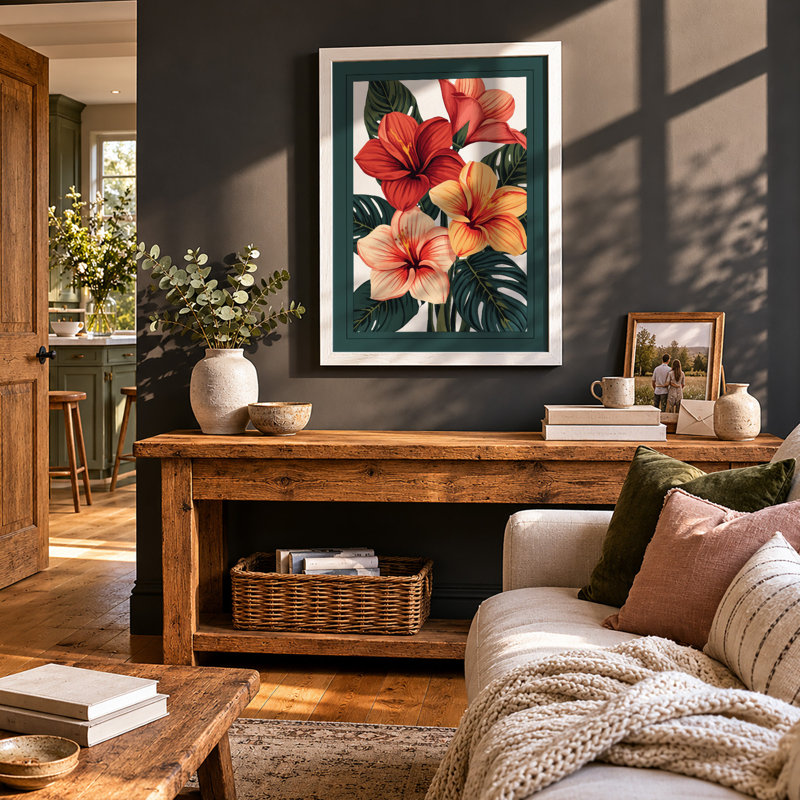Hibiscus Cluster Botanical - Print, A4 - 29.7 x 21.0 cm, White